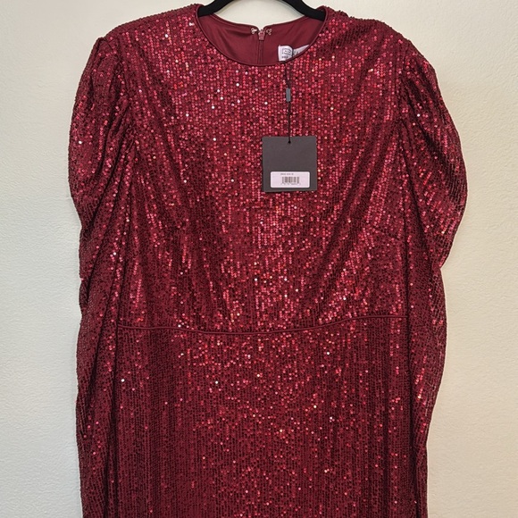 IEENA FOR MAC DUGGAL red wine 16 Sequined High Neck Puff Long Sleeve Column Gown - Picture 4 of 9